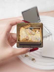 1PC Oil Painting Cat Pet Series Portable Vanity Mirror, Foldable Lightweight Ultra-Thin Convenient Hand Mirror, Durable PU Leather, Suitable For Multiple Scenarios And All People, Foldable Small Square Mirror, Pocket Mirror, Cute Ins Cat Pattern Design, Exquisite Delicate Foldable Structure, Durable Reliable Drop-Resistant, Easy To Carry, Handheld Makeup Mirror, 180° Flip Cover, Multi-Functional Mini Mirror, Compact Mirror, Mirrors, Daily, Holiday - Multicolor - View 9