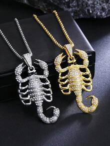 1pc New Gothic Style Full Rhinestone Scorpion Necklace, European And American Popular Personalized Long Stainless Steel Sweater Chain Pendant Jewelry, Halloween Gift, Fashion Accessory For Men's Daily Wear - Rhinestone Scorpion Necklace - View 1