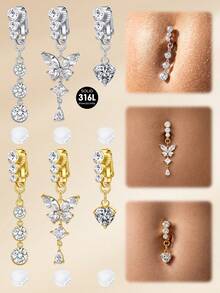 TOKRING Gold Fake Belly Piercing Fake Belly Ring For Women,Dangle Butterfly CZ Fake Belly Button Piercing Clip On Belly,Fake Navel Ring Non Piercin - Fake Belly Ring - View 3