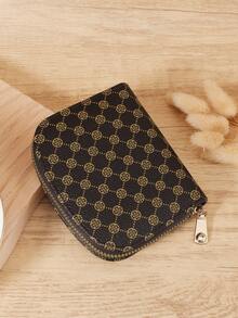 Fashionable Printed Single-Layer Zipper Card Bag, Multi Slot Simple Credit Card Holder, Multi-Purpose Women's Wallet Card Bag - Coffee - View 3