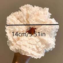 4Pcs Ruffled Lace Scrunchies For Women Girls,Vintage Layered Eyelet Lace Hair Ties,Elegant Large Elastic Ponytail Holders,Sweet French Aesthetic Hair - Multicolor - View 5