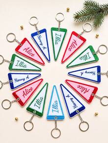 1/3/5Pcs Custom Embroidered Keychain,Personalized Triangle Flag Embroidered Bag Charm,Customized Initial Keychain,Luggage Tag,Key Ring,Bag Pendant - Multi-color 1 - View 6