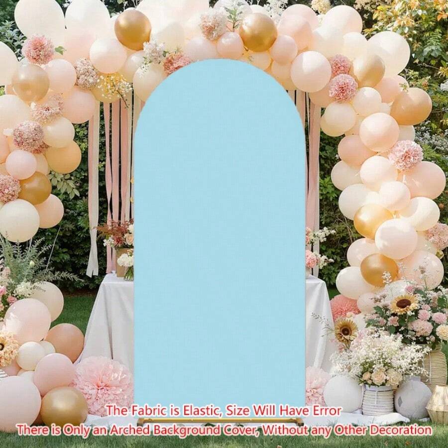 1pc Light Blue Arch Backdrop Cover, 6ft, 6.6ft, 7.2ft Wedding Arch Cover, Double-Sided Elastic Fit Fabric Arch Backdrop, Suitable For Birthday Party And Wedding Arch Frame Decoration (Arch Frame Not Included, Fabric Backdrop Only)
