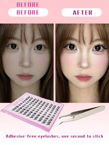 Glue-Free 9-Tail Rabbit Segmented False Eyelashes, 100 Clusters C-Curl Self-Adhesive False Eyelashes, No Glue Needed Natural Airy Single Cluster Eyelashes, Beginner-Friendly Camera-Ready Eye Makeup False Eyelashes - View 2