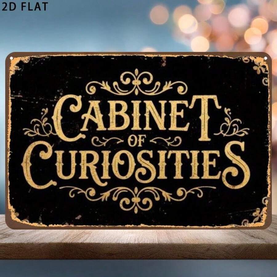 قطعة واحدة لافتة معدنية مطبوعة مسطحة الأبعاد بتصميم Oddities Cabinet، لافتة معدنية مثقوبة مسبقًا، مثالية لتزيين الأماكن الداخلية والحديقة والحمام، مسطحة الأبعاد - B - مشاهدة 1