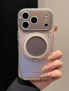 Compatible With Apple 17 Pro Max Phone Case, 16 Pro New Holographic Laser Brown Contrast Color With 360° Rotating Kickstand, 15 Pro Max Minimalist Ins Style 14 Precise Cutout Shockproof Protective Cover - Mauve Purple - View 2