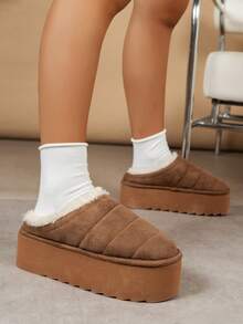 Women's Fashion Casual Comfortable Warm Indoor House Slippers With Closed Toe, Autumn/Winter - Brown - View 3