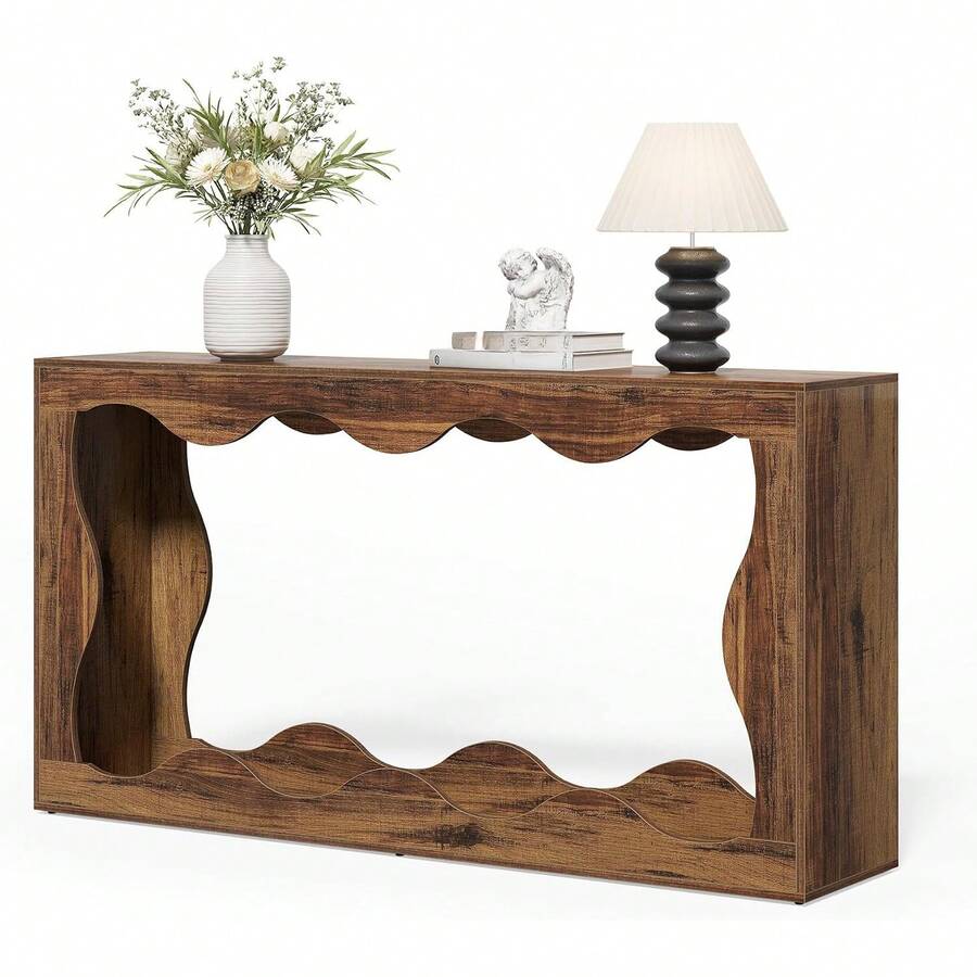Mesa de Entrada de 63 Pulgadas, diseño Elegante, Mesa de sofá de Granja detrás del sofá, Mesa de Consola festoneada con Espacio de Almacenamiento Integrado para Entrada, Sala de Estar - Rústico - Ver 1