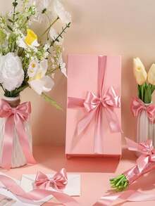 [Romantic Wedding Season]5 Rolls Pink Polyester Ribbon (1 Roll 22m), Suitable For Gift Boxes, Floral Decoration Ribbons, Balloon Ribbons, Gift Wrapping Ribbons, Handicrafts, Suitable For Gift Wrapping, Holiday Gift Exchange, Weddings, Celebrations, Festivals, Flower Shops, Valentine's Day Gift Wrapping, Gift Box Packaging. 1cm High Quality Wide Pink Wedding Bow Ribbon, Suitable For Young Girls, Double-Sided Shiny Satin - Pink - View 3