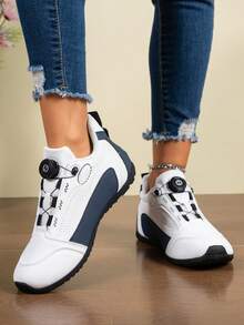 Women's Colorblock Knob Slip-On Casual Sports Shoes, Round Toe, Breathable, All-Season, Preppy Style, Versatile - White - View 5