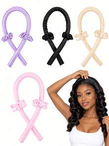 3/1pc Heatless Curling Headband Set, Heatless Curling Tool, Heatless Headband & Hair Scrunchies, Comfortable Soft Styling Tool, Suitable For Women With Long Curly Hair, Sleep Curling Set, Easy To Use Curling Tool - Multicolor - View 4
