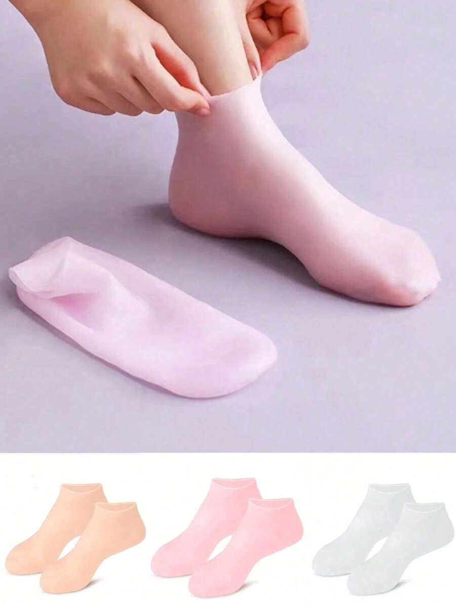 1pc Silicone Foot Care Socks, Anti-Cracking Moisturizing Gel Socks, Dead Skin Removal Protection Silicone Socks, Elastic Foot Skincare Socks - White - View 1