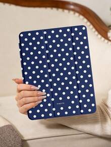 1pc Blue Polka Dot Tablet Case Compatible With IPad Mini6/Mini7/10.2/10.5/10.9 (Air4-Air8)/Pro 11/10th Gen/A16/Pro 11 2024, Painted Pattern Tablet Cover With Fully Transparent Acrylic Back Shell, Tri-Fold Stand, Auto Sleep/Wake, Built-In Pencil Slot, Pencil Not Included, Some Models With Camera Frame - Multicolor - View 4