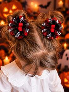 2 buah Jepit Rambut Halloween untuk Anak Perempuan, Jepit Rambut Hydrangea Kotak-kotak Merah & Hitam, Aksesori Rambut untuk Pesta & Sehari-hari - MultiWarna - View 1