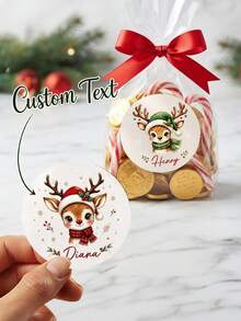 8/20/40pcs Customized Reindeer Name Stickers, Christmas Gift Box Use, Customized Round Christmas Gift Stickers Labels, Personalized Holiday Gift Labels, Personalized Cartoon Name Stickers, Christmas Gifts - Multicolor - View 2
