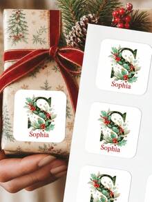 Custom Christmas Monogram Letter Stickers, Personalized Name Round Gift Labels, Holly Berry Alphabet Holiday Sticker Tags, Custom Gift Wrapping Decor, Gift For Family Friends - Multicolor - View 9