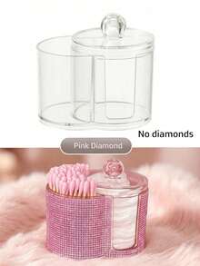 Connected Sparkling Diamond Storage Box, Desktop Makeup Organizer With Two Round Compartments For Brushes-Cosmetics Storage Box-Dual-Compartment Design-Modern Vanity Storage Box With Lid, Ideal For Storing Makeup Brushes And Beauty Tools - Multicolor - View 10