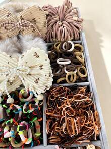 402pcs Cute Hair Accessories Set, Plush Bow Hair Ties, High Elasticity Hair Bands, Hair Clips, Claw Clips, Headbands, Suitable For Daily Wear, Parties, Gifts - Multicolor - View 5