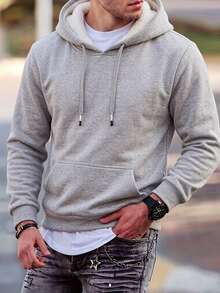 Men's Solid Color Hooded Street Fashion Business Casual Outdoor Sports Pullover Sweatshirt With Large Pockets - Light Grey - View 3