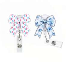 TONAVIETO 1pc Silver Bottom Bow Badge Reel Acrylic Retractable Badge Holder Clip With Swivel Alligator Clip For Nurses Doctors Social Worker - BOW - View 1