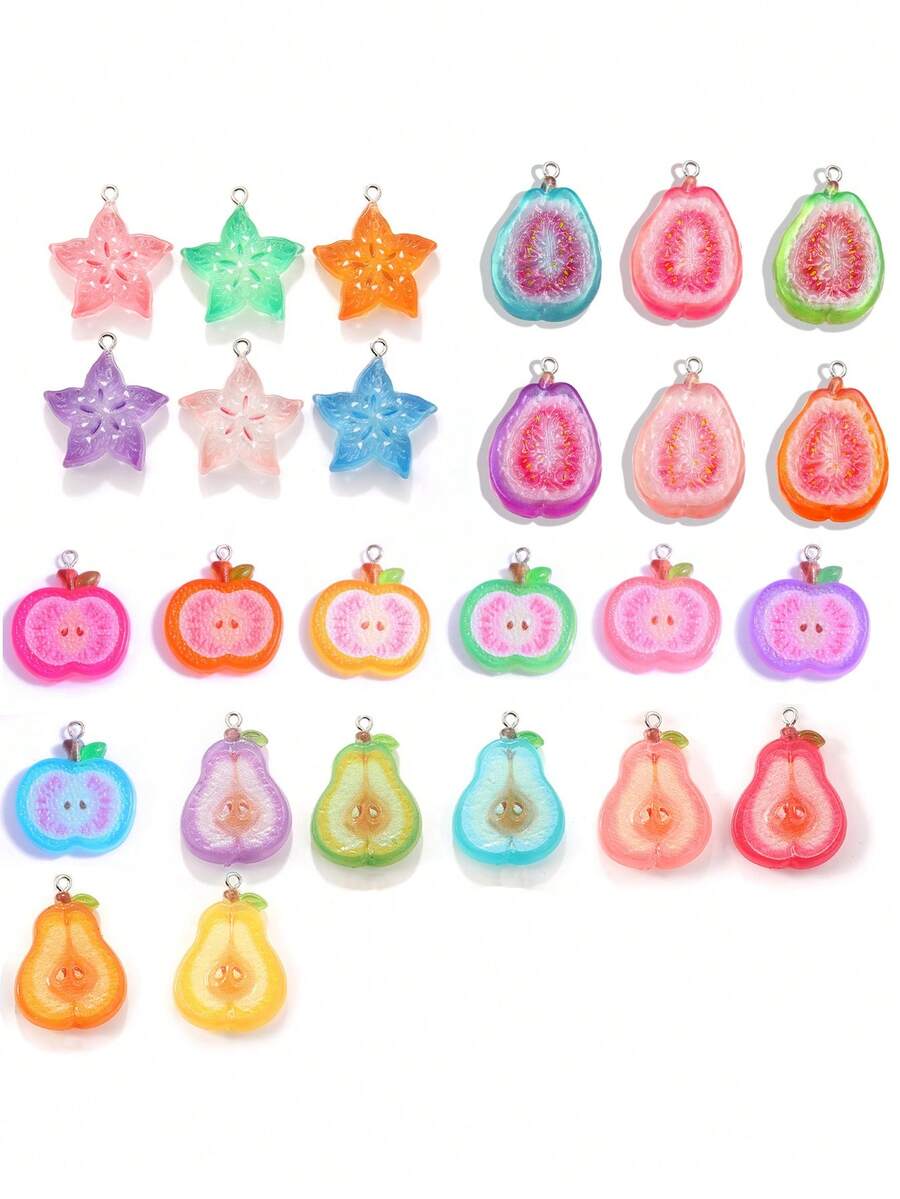 20pcs Acrylic Colorful Faux Fruit Slices Star Apple Apple Charms, Jewelry Accessories DIY Phone Chain Keychain Pendant - 20pcs - View 1