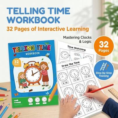 1 Set Juego de Entrenamiento Inteligente/Educación Infantil, 32 Páginas de Entrenamiento de Iluminación, Materiales de Aprendizaje Preescolar, Entrenamiento de Cognición del Tiempo, Juguetes para Niños Pequeños, Elementos Esenciales del Aula, Regreso a la Escuela, Suministros Escolares, Suministros del Aula