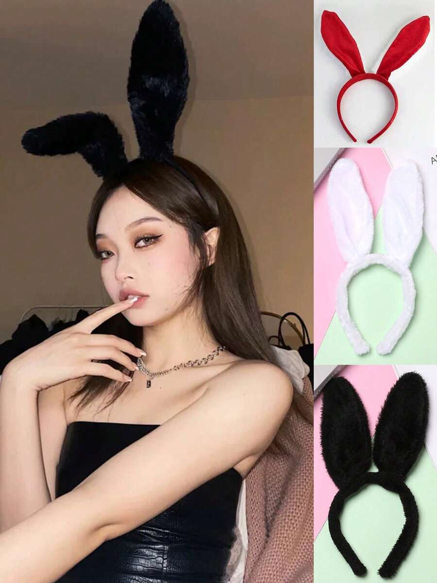 Fluffy Rabbit Ear 3D Plush Halloween/Christmas Holiday Costume Headband - Multicolor - View 1