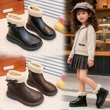 Girls' Thermal Lined Warm Ankle Boots, Thick Sole Anti-Slip Faux Fur Trim Boots, Versatile Everyday Boots For Autumn/Winter - Brown - View 2