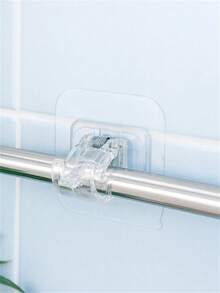 4pcs/Set PC Material Transparent Curtain Rod Hooks, Curtain Rod Clip Brackets, No-Drill Adhesive Backing Brackets, Horizontal Rod Door Curtain Telescopic Rod Adhesive Hooks - Clear - View 4