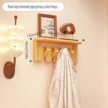 Wooden Wall Mounted Piano Key Coat Hook Rack With Storage Shelf, Foldable Swing Hooks For Hanging Coat Hat Bag Key, Entryway Wall Decor Organizer For Home Hallway - View 5