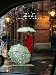 Cute Transparent Folding Umbrella, Printed With Playful Cat And Fruit Patterns, Lightweight And Portable, Suitable For Outdoor Travel And Camping, Reliable Rain Protection, Adorable Companion For Rainy Day Adventures - Automatic Umbrella - View 2