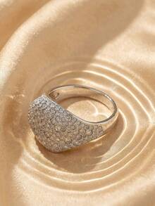 SWAROVSKI Fully Pave Crystal Square Ring, Elegant Sparkling Wide Band Ring, Birthday Gift For Girlfriend - Silver - View 3