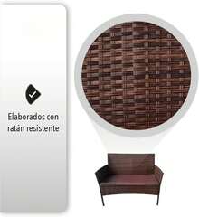 Sala de Jardín Exterior Estilo Mimbre Sintético 4 Piezas Color Marrón 56.5x102x52.5 cm| Set de Patio con 2 Sillones 1 Sofá de 2 Puestos y 1 Mesa de Centro con Tapa de Vidrio| Incluye Cojines Resistentes al Agua| para Terraza Patio y Balcón| Fácil de Armar - Negro - Ver 3