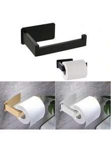 1pc Stainless Steel Toilet Paper Holder, Minimalist Solid Color Toilet Paper Rack, Suitable For Home Bathroom Decor, Autumn Decoration - Black - View 1