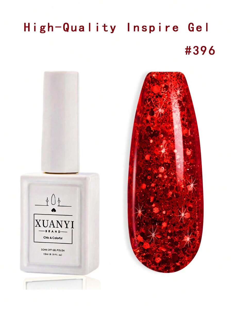 XUANYIZHI Kutek Gel Kuku Berkilau Merah dengan Hiasan Berlian Imitasi untuk Salon Kuku dan Manikur 15ML 1PC 2PCS - Burgundy - View 1