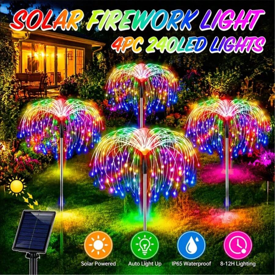 6-Pack, 4 Packs, 1-Pack Solar Garden String Lights, 8 Modes Outdoor 480/320/240/60 LED String Lights, Solar Patio Lights, Suitable For Gardens, Paths, Festivals, Courtyards, Backyards, Sidewalks And Parties