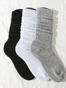 1 /5/10/20 Pairs Men's White Solid Color Thick Ribbed Slouch Socks, Vintage Cargo Style Style, Suitable For Autumn/Winter/Daily Wear/Skateboarding - Multicolor - View 3