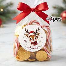 8/20/40pcs Customized Reindeer Name Stickers, Christmas Gift Box Use, Customized Round Christmas Gift Stickers Labels, Personalized Holiday Gift Labels, Personalized Cartoon Name Stickers, Christmas Gifts - Multicolor - View 10
