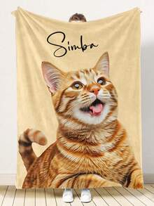 1pc Customized Pet Photo Blanket, Personalized Dog Portrait Throw With Name, Pet Photo Fleece Blanket, Soft Comfortable Sofa Bed Bedroom Blanket, Custom Pattern Printed Pet Lover Gift, Birthday Gift Home Decor - Multicolor - View 6