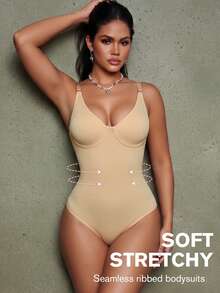1 Peça Bodysuit Feminino Sem Costura com Controle de Barriga e Modelagem Corporal Micro Shape - cor - Visão 3