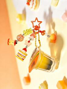 1pc Realistic Resin Pudding With Removable Lid Keychain, Jelly Squeeze Toy, Sweet Cake Star-Shaped Phone Charm Bag Pendant - Multicolor - View 3