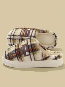 Vintage Plaid Men's Winter Plush Slippers, Comfortable Warm Unisex Indoor Slippers - Purple - View 7