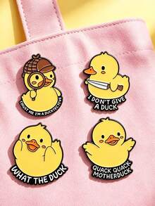 1pc/4pcs Cute Yellow Duck Cartoon Brooch, Fun Animal Metal Badge, Fashion Lapel Pin, Jewelry Accessory - Multicolor - View 2