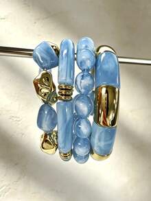 4/1pc Vintage Casual Bohemian Women's Bracelet Set, Suitable For Daily Wear, Vacation, Layering - Blue - View 1