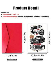 1pc Vintage Muscle Car Birthday Card With Envelope, "Another Year More Miles More Stories", Classic Auto Design, Birthday Gift For Dad Husband Brother Friend, For Car Lovers & Mechanics, Blank Inside - View 5