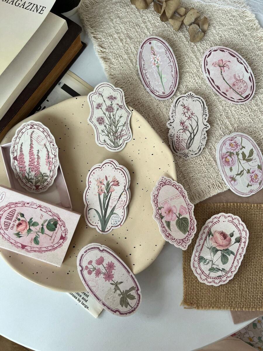 30pcs Small Fresh Floral Irregular Border Stickers Box, Artistic Versatile Scene Making DIY Journal Background Decor Stickers, Scrapbooking Supplies, School & Office Stationery - Rectangle - View 1
