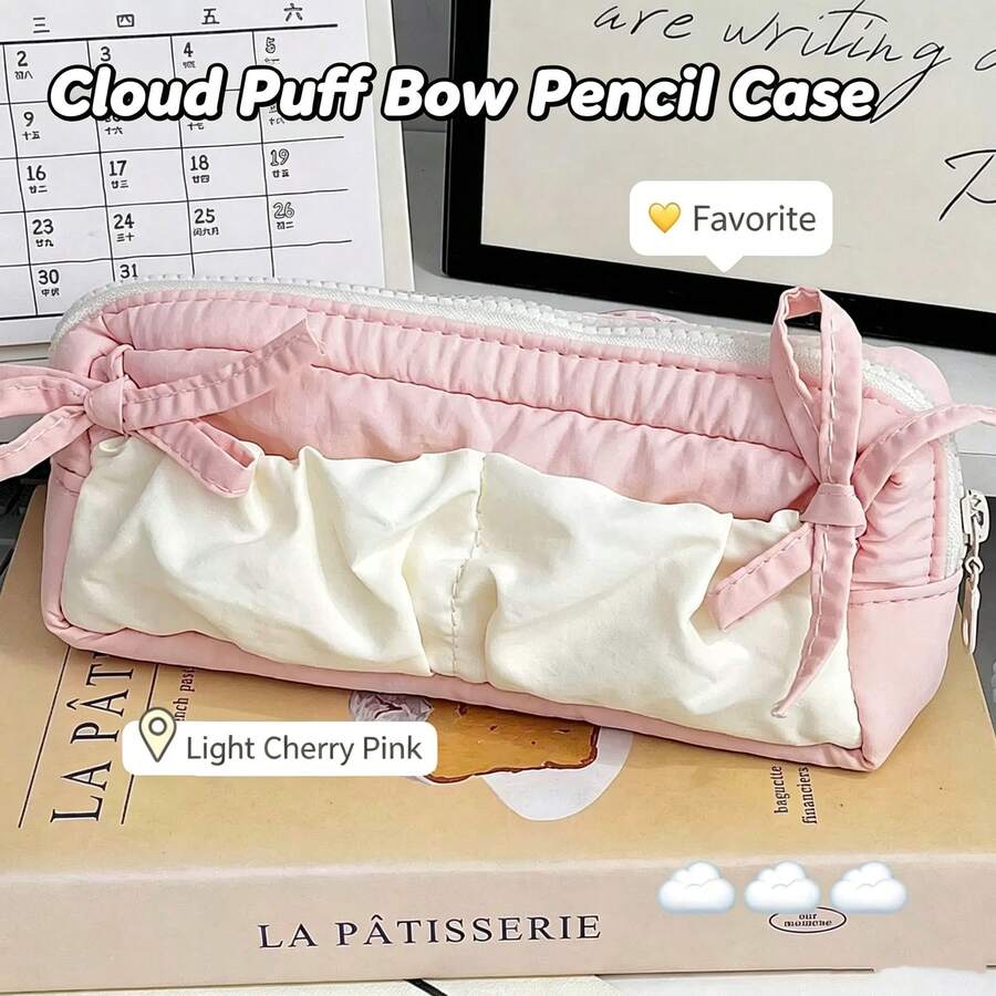 1pc Minimalist Japanese Style Solid Color Student Pencil Case, Large Capacity Fabric Desktop Stationery Storage Box, Fresh Artistic Learning Daily Stationery Bag, Can Store Calculator, Notebook And Pens - Suitable For School, Office And Travel Use - Suitable For Students, Professionals, Unisex, Multi-Functional Storage Box, Zipper Closure, Pencil Case, Makeup Bag. - Pencil Case - View 1