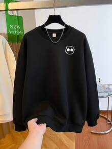 Niche Minimalist Little Coal Ball Cartoon Logo Print Black Crew Neck Sweatshirt Women Autumn Loose Fit Slimming - Black - View 3