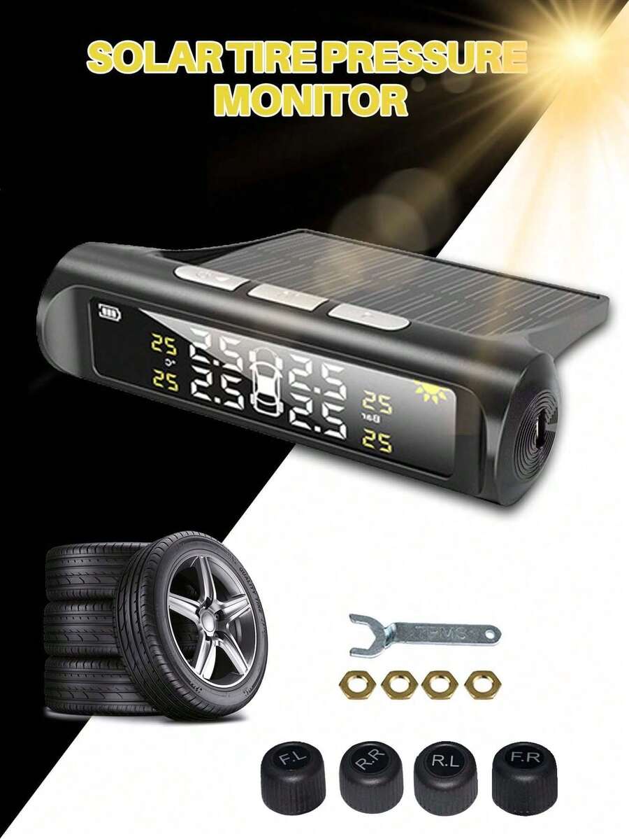 YAIUZGOO TPMS Sensor Car Tire Pressure Monitoring System Solar/USB Digital LCD Wireless Off-Road 4x4 Car Accessories Universal, Car Accessories 300mAh - TY01 - View 1