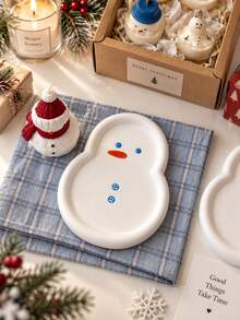 Christmas Tray, Xmas Snowman Ornament, Cute Snowman Candle Holder Tray, Christmas Decorations, Christmas Plaster Tray, Decorative Trinket Dish For Rings, Earrings, Keys & Small Items, Winter Holiday Home Decor, Christmas Gift - White - View 4
